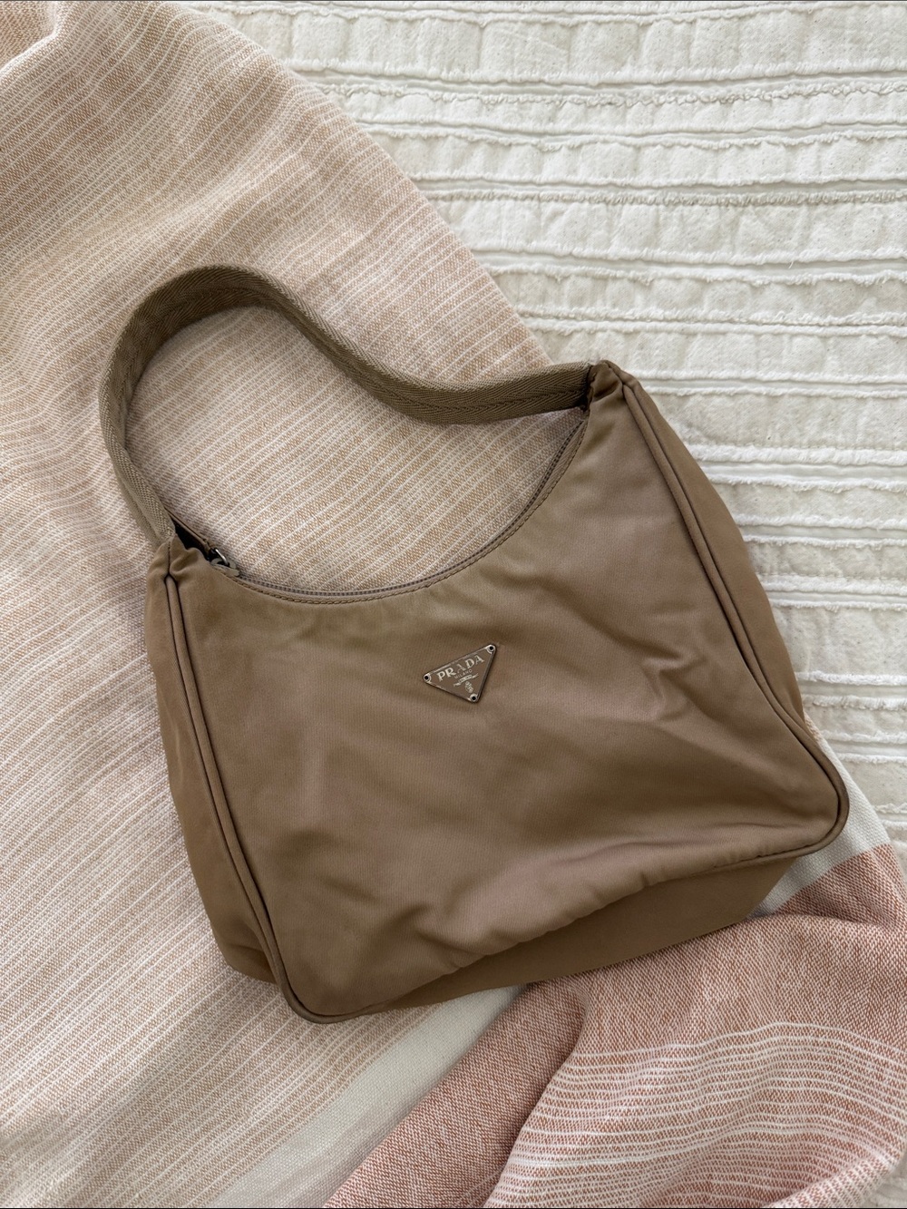 Vintage Prada Taupe Nylon Shoulder Bag